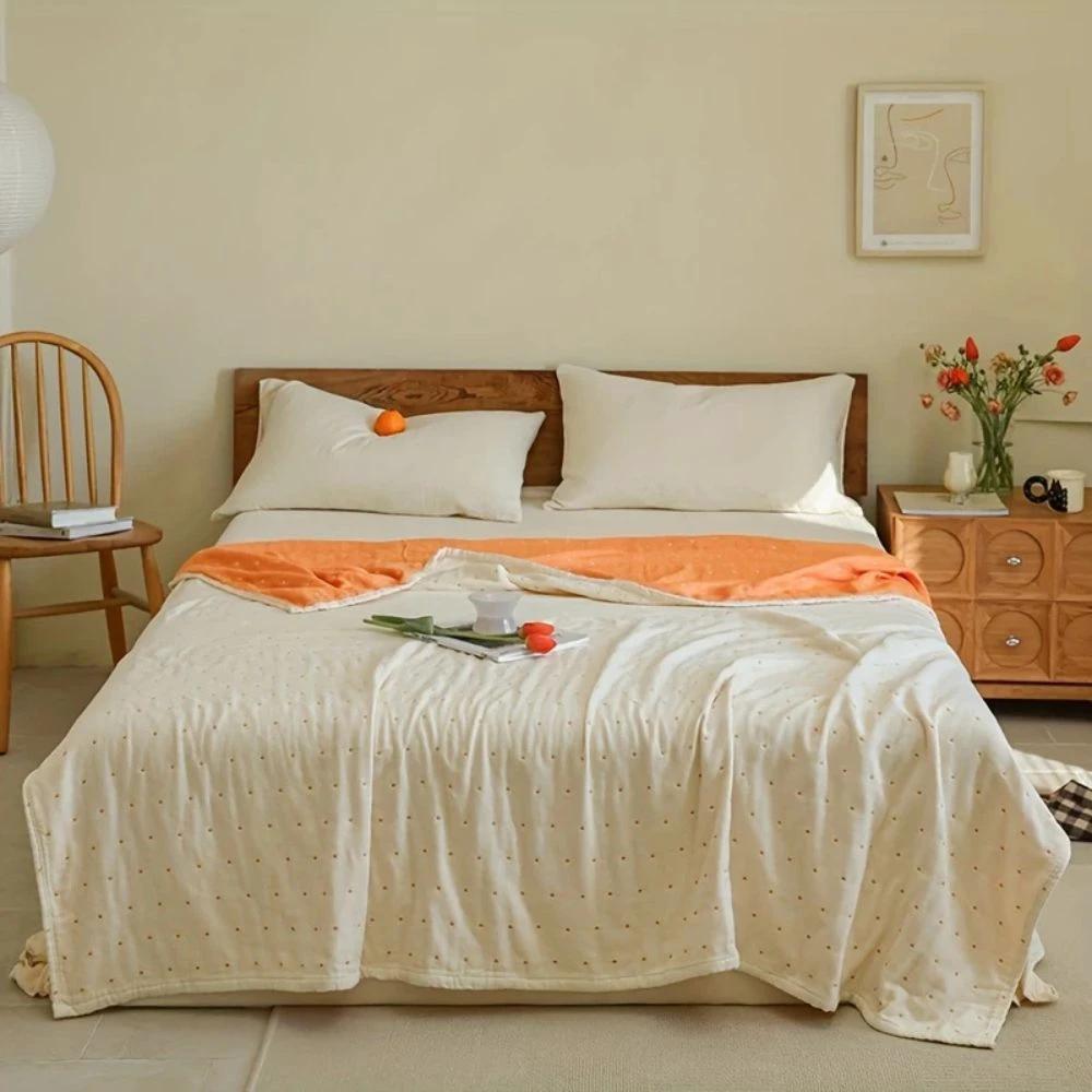 Heart Stitched Double-Spliced Cotton Gauze Blanket by Casa & Beyond