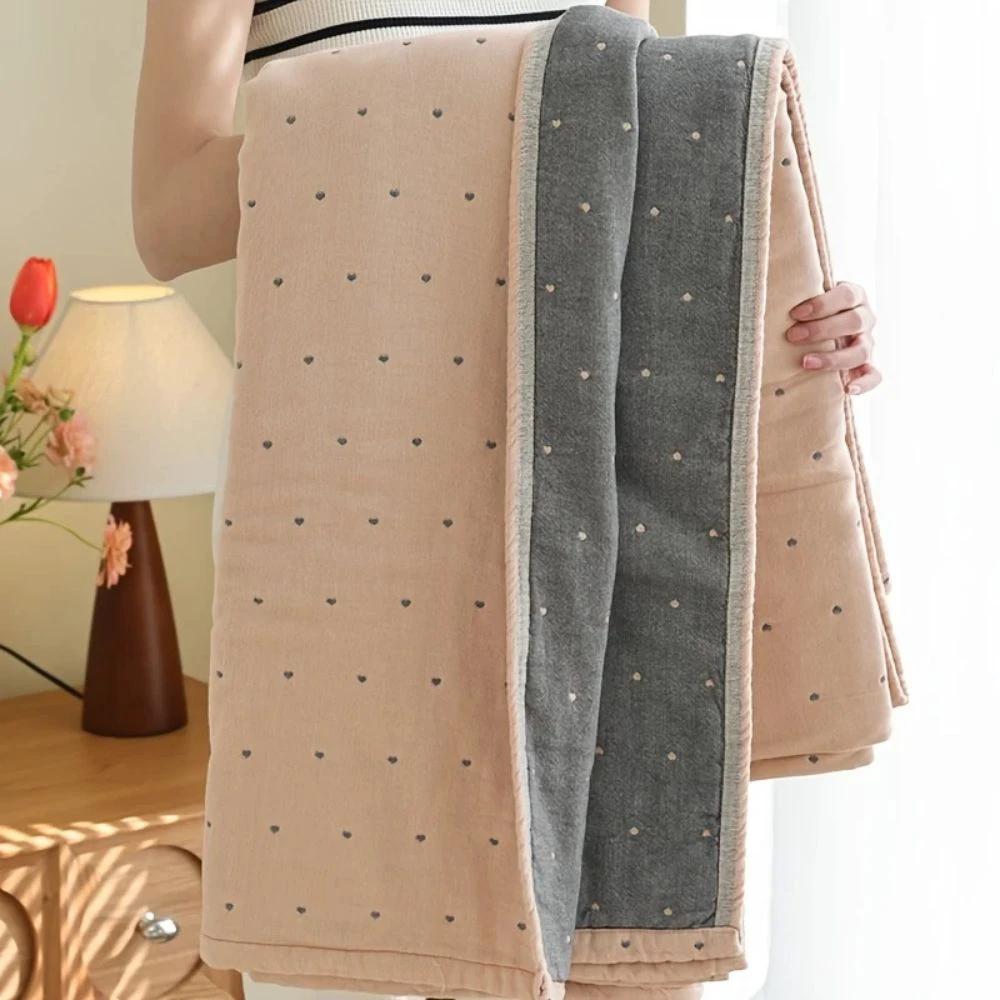 Heart Stitched Double-Spliced Cotton Gauze Blanket by Casa & Beyond