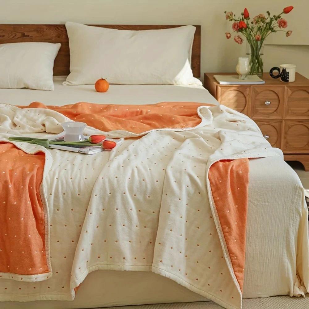 Heart Stitched Double-Spliced Cotton Gauze Blanket by Casa & Beyond