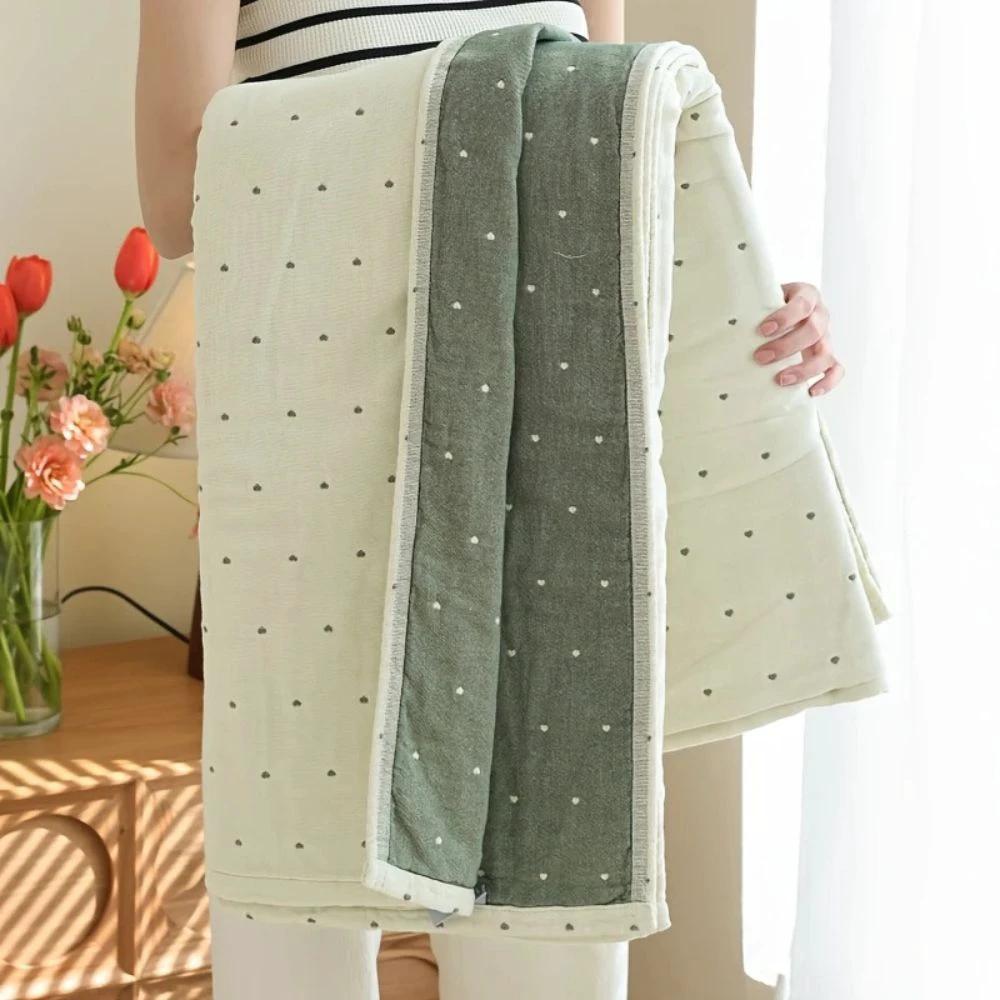 Heart Stitched Double-Spliced Cotton Gauze Blanket by Casa & Beyond