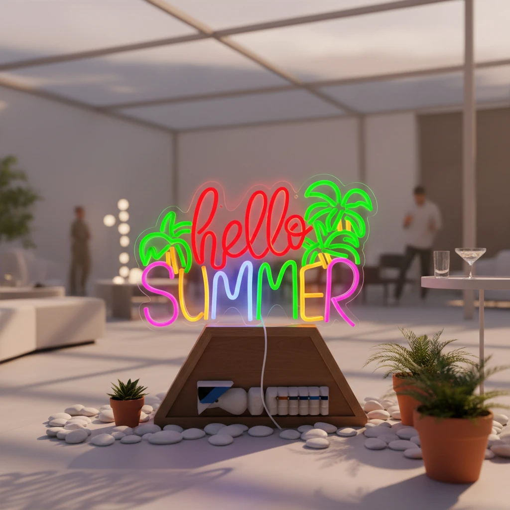 Hello Summer Neon Signs Palm Tree Led Neon Sign by Neonchics