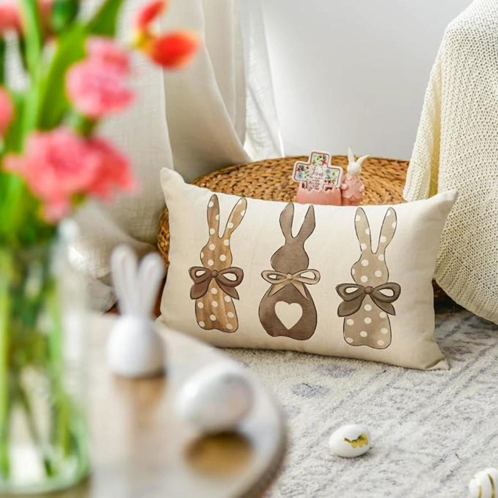 Hemp Three Bunny Cushion Cover by Casa & Beyond