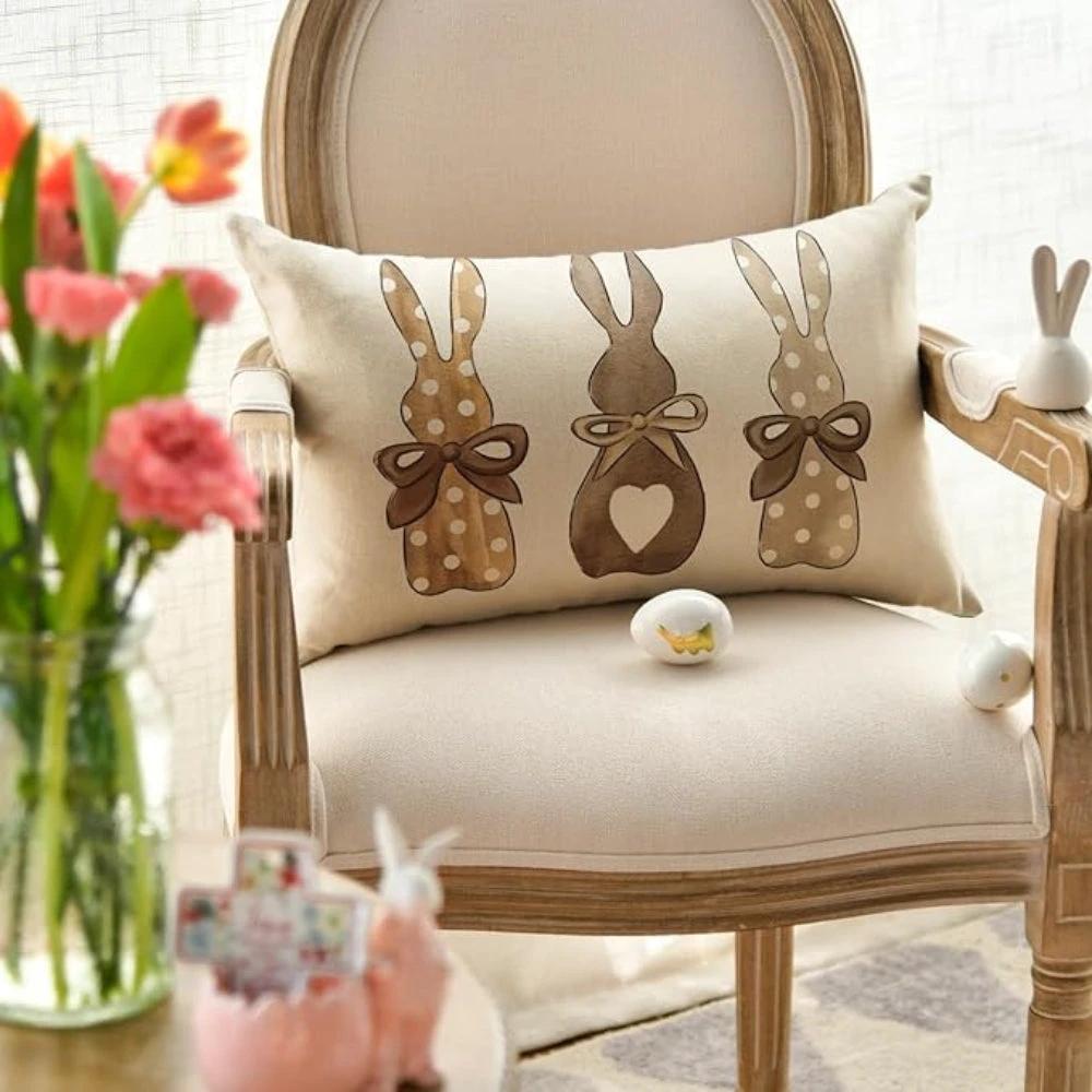 Hemp Three Bunny Cushion Cover by Casa & Beyond