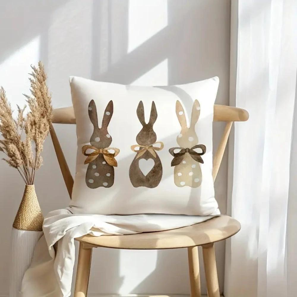 Hemp Three Bunny Cushion Cover by Casa & Beyond