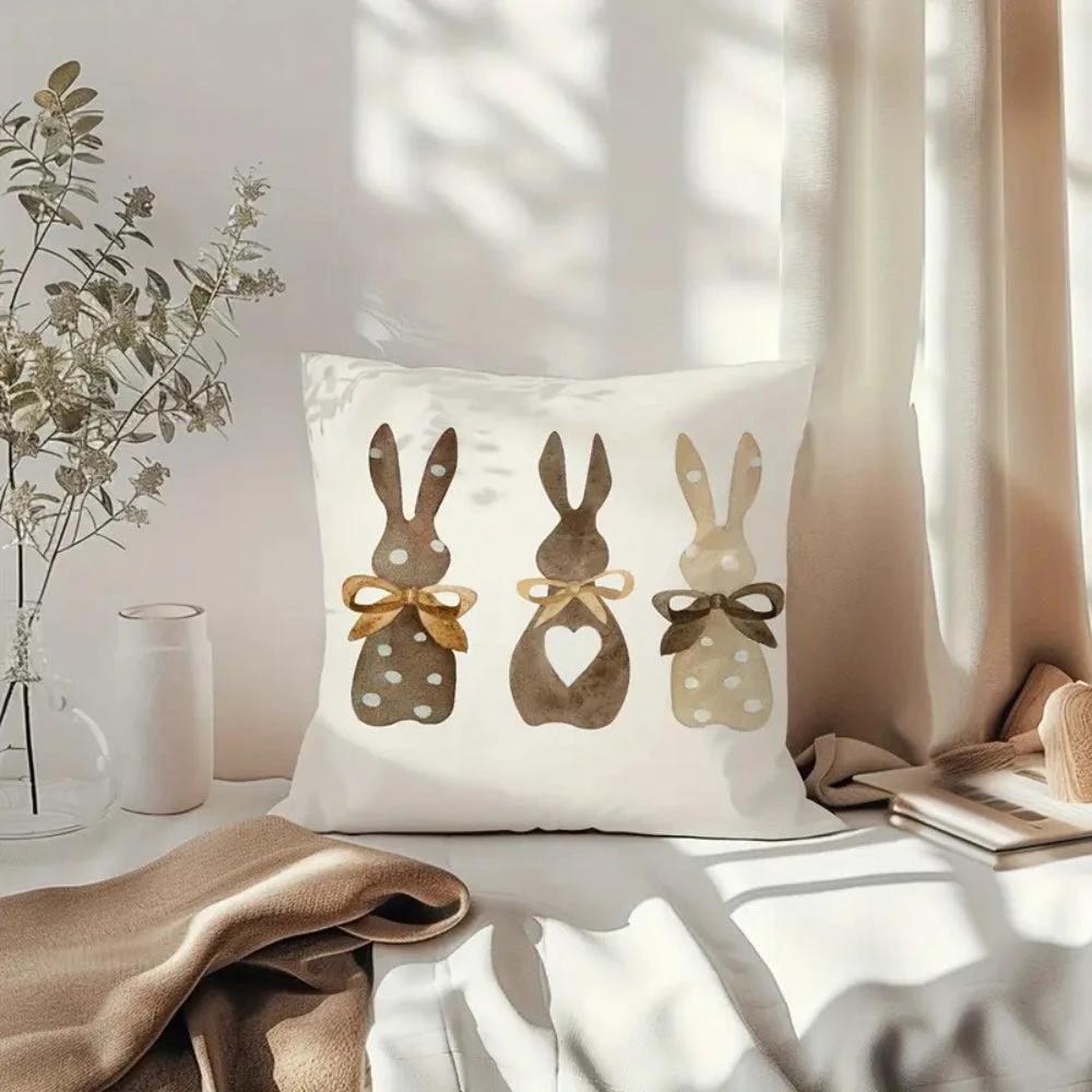 Hemp Three Bunny Cushion Cover by Casa & Beyond