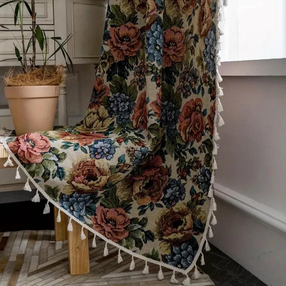 Heritage Rose Bloom Tassels Curtain by Casa & Beyond