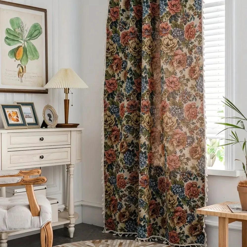 Heritage Rose Bloom Tassels Curtain by Casa & Beyond