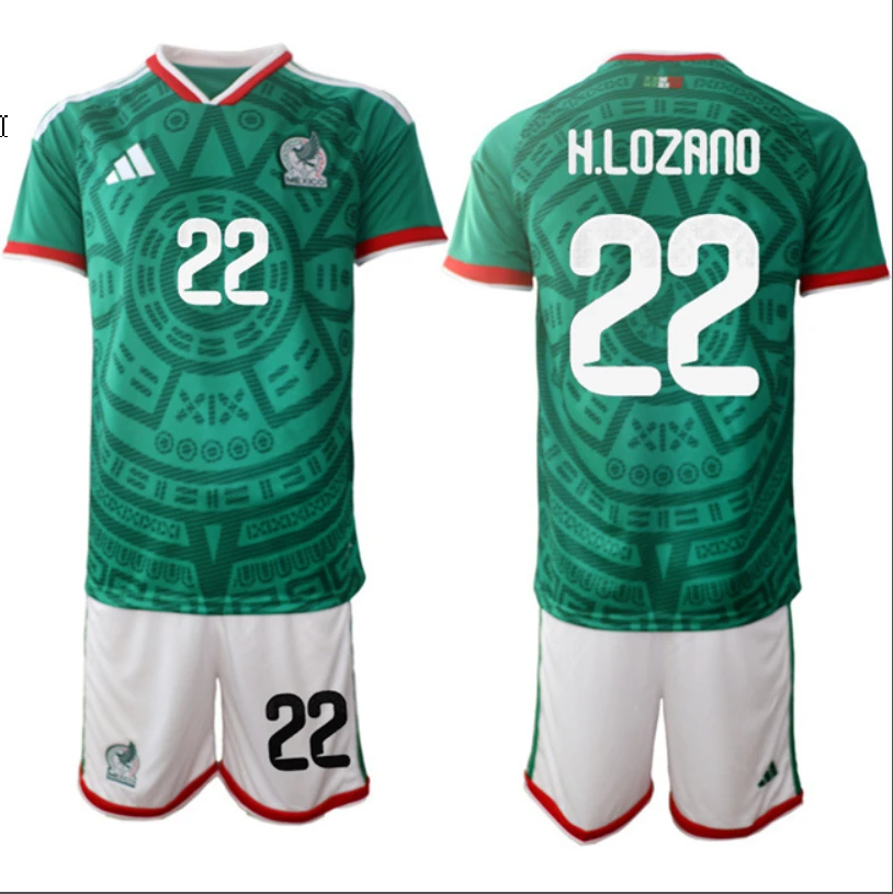Hirving Lozano Jersey #22 Mexico Team 2025-26 Green Home Soccer Suit by Soccer Jersey