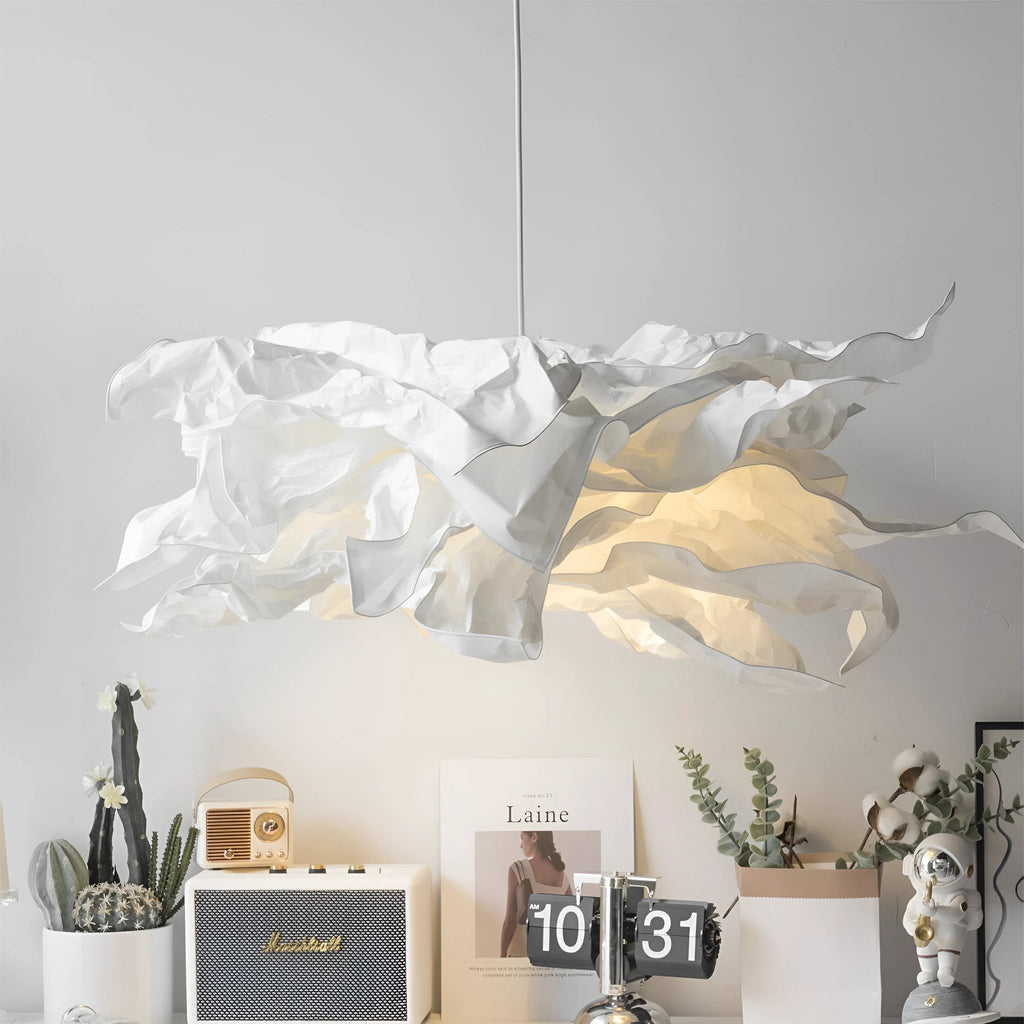 ShadeGlow Adjustable Pendant Light with Sculpted Paper Shade Design Bowlift by Bowlift