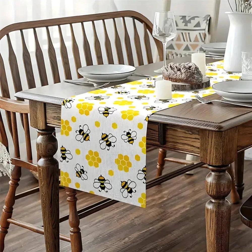 Honeycomb Buzz Linen Table Runner by Casa & Beyond
