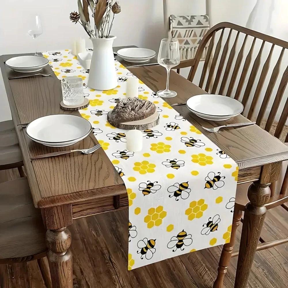 Honeycomb Buzz Linen Table Runner by Casa & Beyond