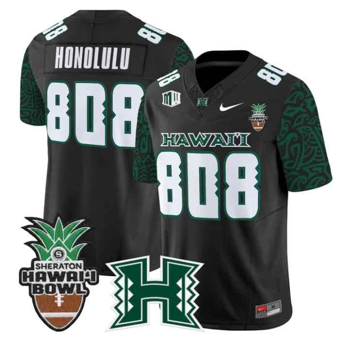 Honolulu Jersey #808 Hawai'i Rainbow 2025 Hawai'i Bowl Stitched Black Limited by My Store NCAA Football Jerseys