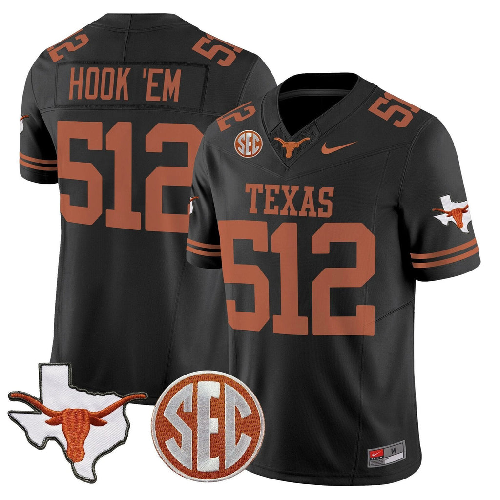 Hook 'Em Jersey #512 Texas Longhorns 2025 State Map SEC Patch Black by My Store