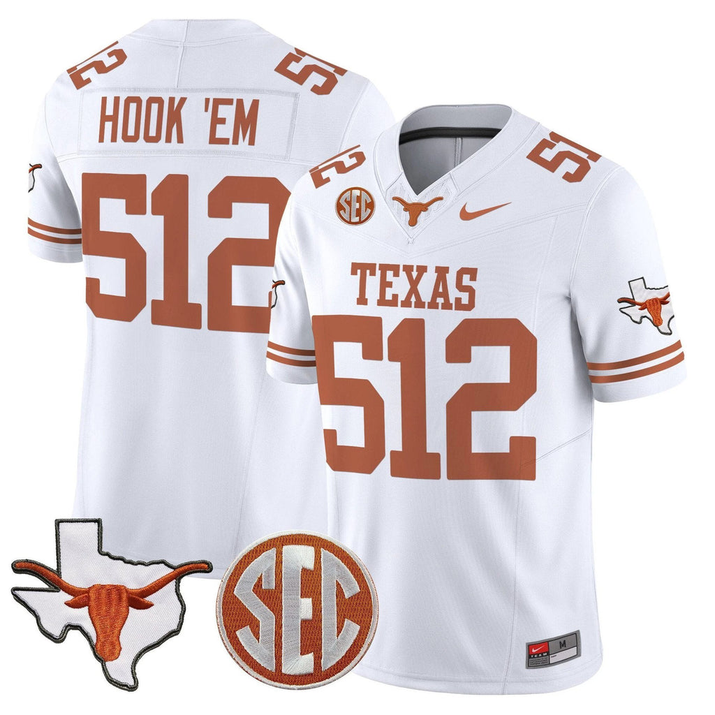 Hook 'Em Jersey #512 Texas Longhorns 2025 State Map SEC Patch White by My Store