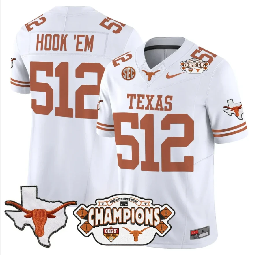Hook 'Em Jersey #512 Texas 2025 State Map Citrus Bowl Champions Stitched by My Store NCAA Football Jerseys