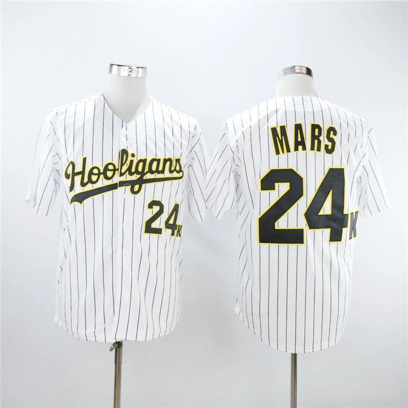 Hooligans #24K Bruno Mars Movie Baseball Jersey White by My Store