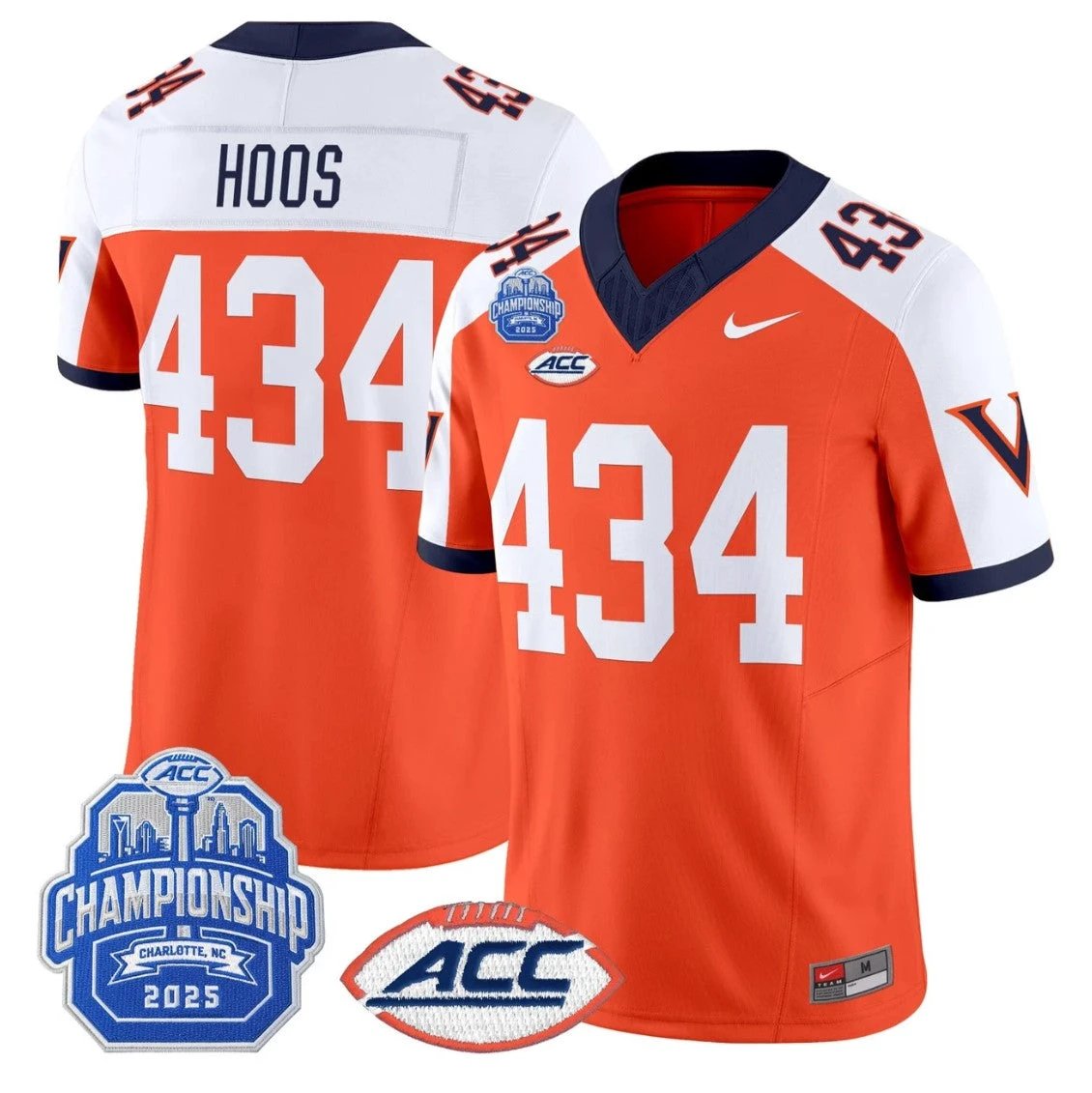 Hoos Jersey #434 Virginia 1995 Throwbacks 2025 ACC Championship Orange Alternate by NCAA Football Jersey