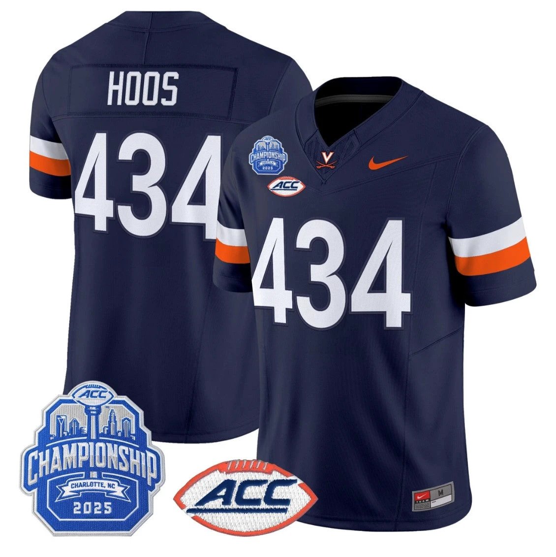 Hoos Jersey #434 Virginia Cavaliers 2025 ACC Championship Stitched Navy by NCAA Football Jersey