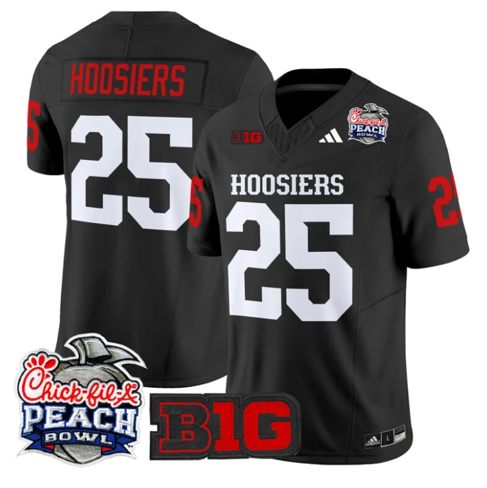 Hoosiers Jersey #25 Indiana Hoosiers 2026 Peach Bowl Patch Stitched Black by NCAA Football Jersey