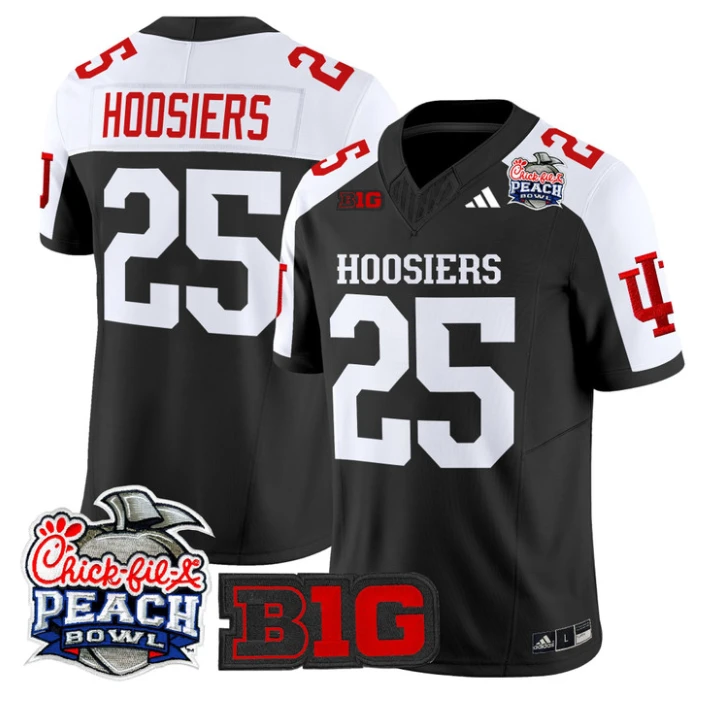 Hoosiers Jersey #25 Indiana Hoosiers 2026 Peach Bowl Patch Stitched Black Alternate by NCAA Football Jersey