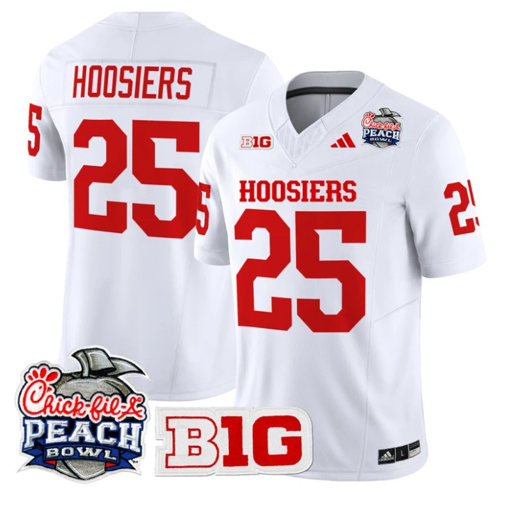 Hoosiers Jersey #25 Indiana Hoosiers 2026 Peach Bowl Patch Stitched White by NCAA Football Jersey