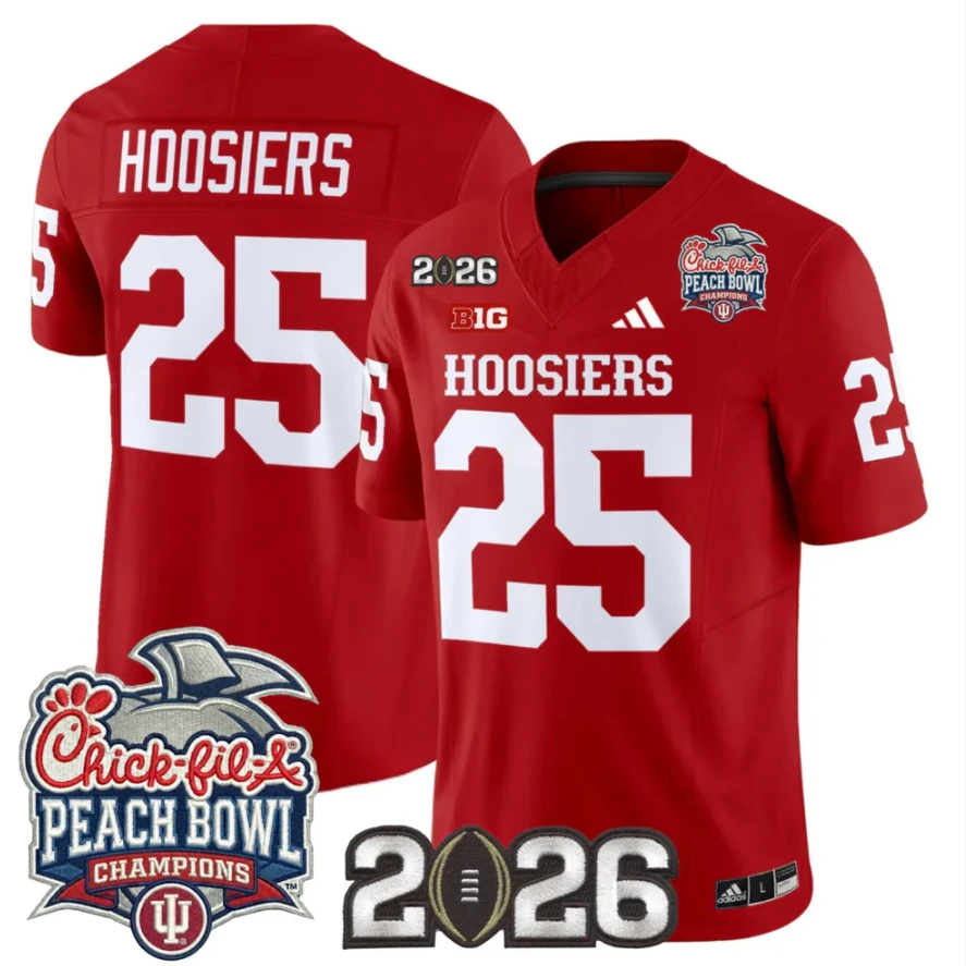 Hoosiers Jersey #25 Indiana Hoosiers 2026 Peach Bowl Champions CFP Stitched by My Store NCAA Football Jerseys