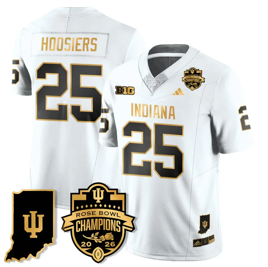 Hoosiers Jersey #25 Indiana Hoosiers 2026 Rose Bowl Champions Patch Stitched by My Store NCAA Football Jerseys