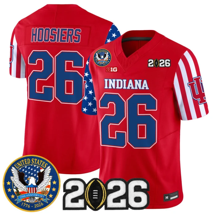 Hoosiers Jersey #26 Indiana Hoosiers America 250 Edition 2026 CFP Final Stitched by My Store NCAA Football Jerseys