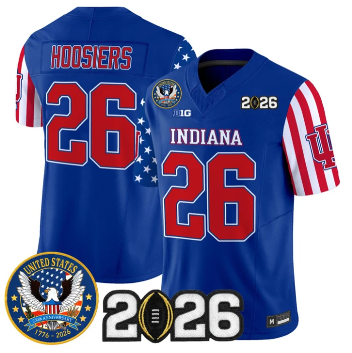 Hoosiers Jersey #26 Indiana Hoosiers America 250 Edition 2026 CFP Final Stitched by My Store NCAA Football Jerseys