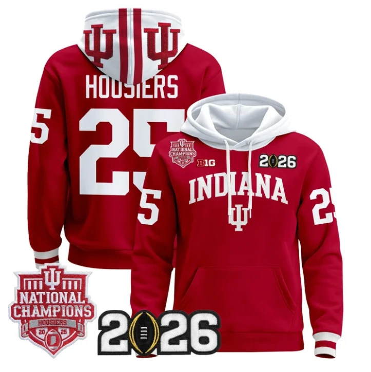 Hoosiers Pullover Hoodie #25 Hoosiers 2025 National Champions Stitched by Hoodie Pullover