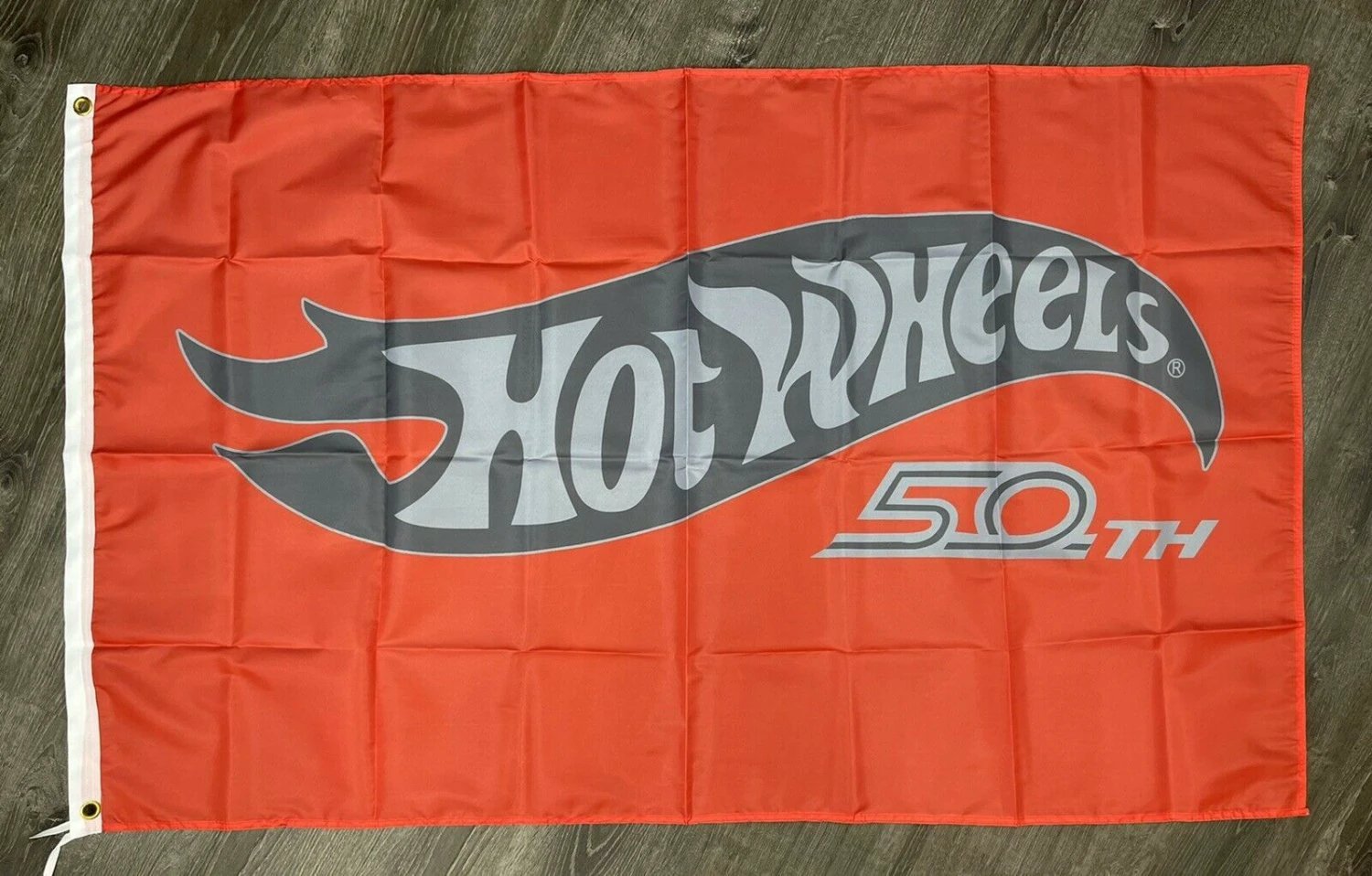 Hot Wheels Orange 50th Anniversary Flag 3x5 ft Banner Die Cast Toy Room Man-Cave by flagsjustdoit