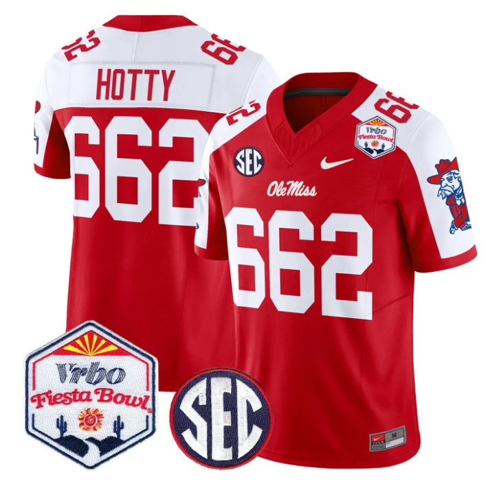 Hotty Jersey #662 Ole Miss Rebels 2026 Fiesta Bow Patch Stitched Red Alternate by NCAA Football Jersey