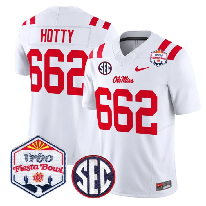Hotty Jersey #662 Ole Miss Rebels 2026 Fiesta Bow Patch Stitched White by NCAA Football Jersey