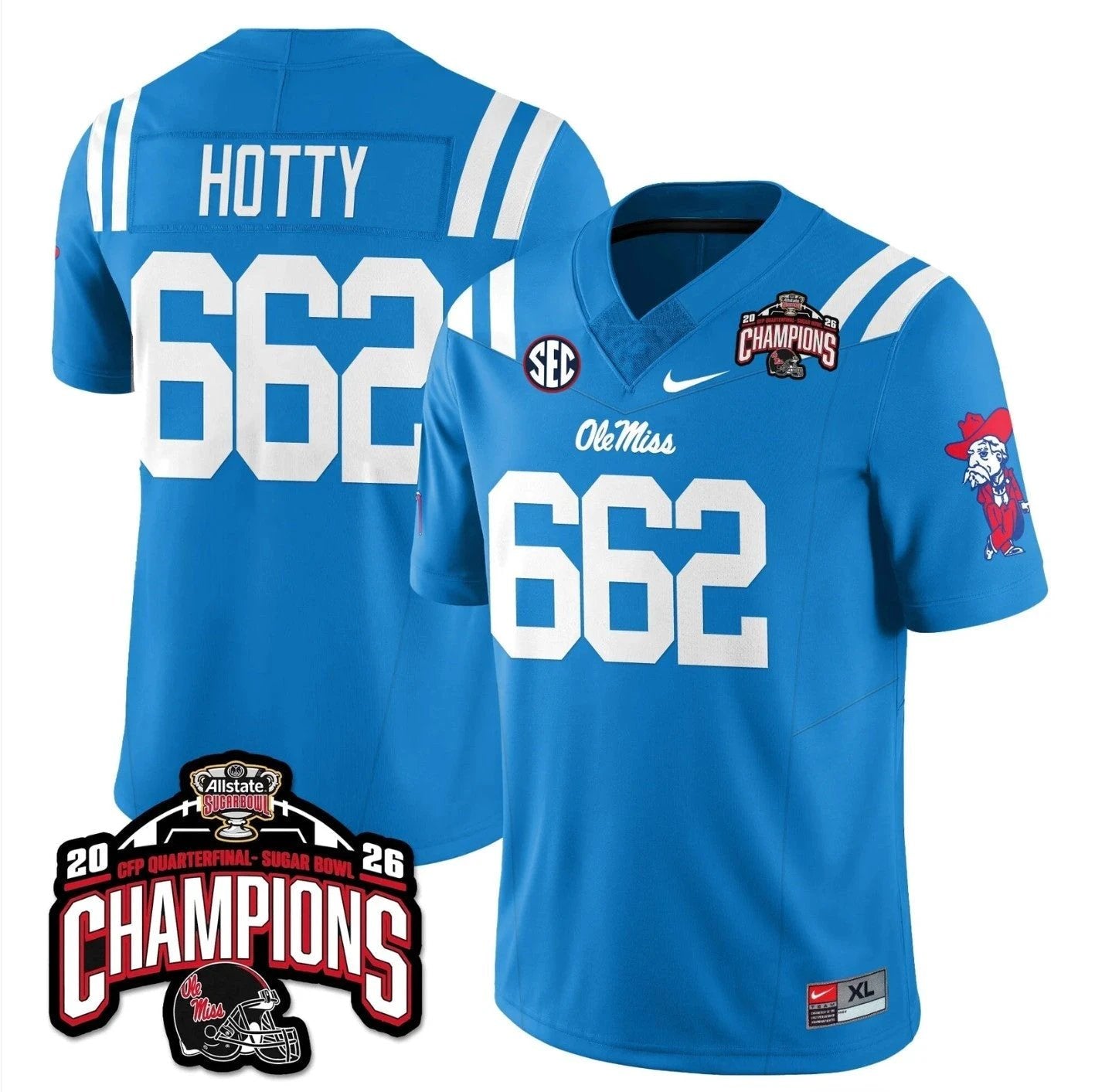 Hotty Jersey #662 Ole Miss Sugar Bowl Champions Patch Vapor Stitched Blue by NCAA Football Jersey