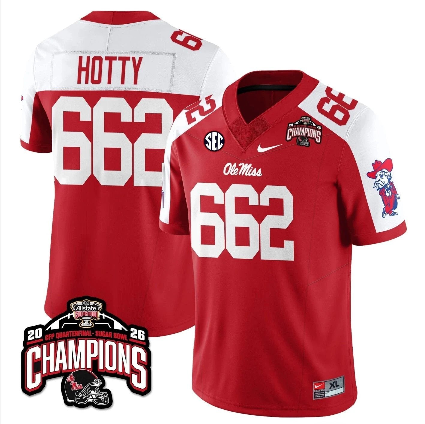 Hotty Jersey #662 Ole Miss Sugar Bowl Champions Patch Vapor Stitched Red Alternate by NCAA Football Jersey