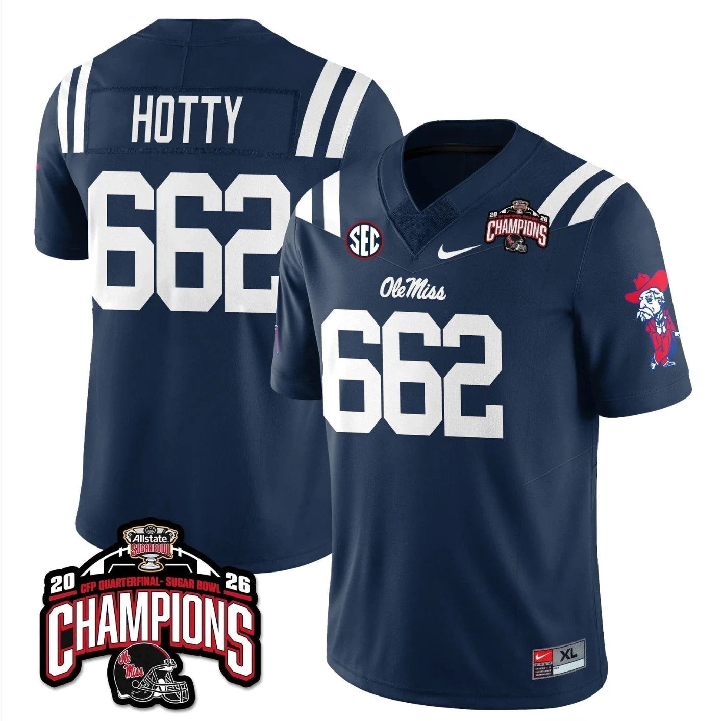 Hotty Jersey #662 Ole Miss Sugar Bowl Champions Patch Vapor Stitched by My Store NCAA Football Jerseys