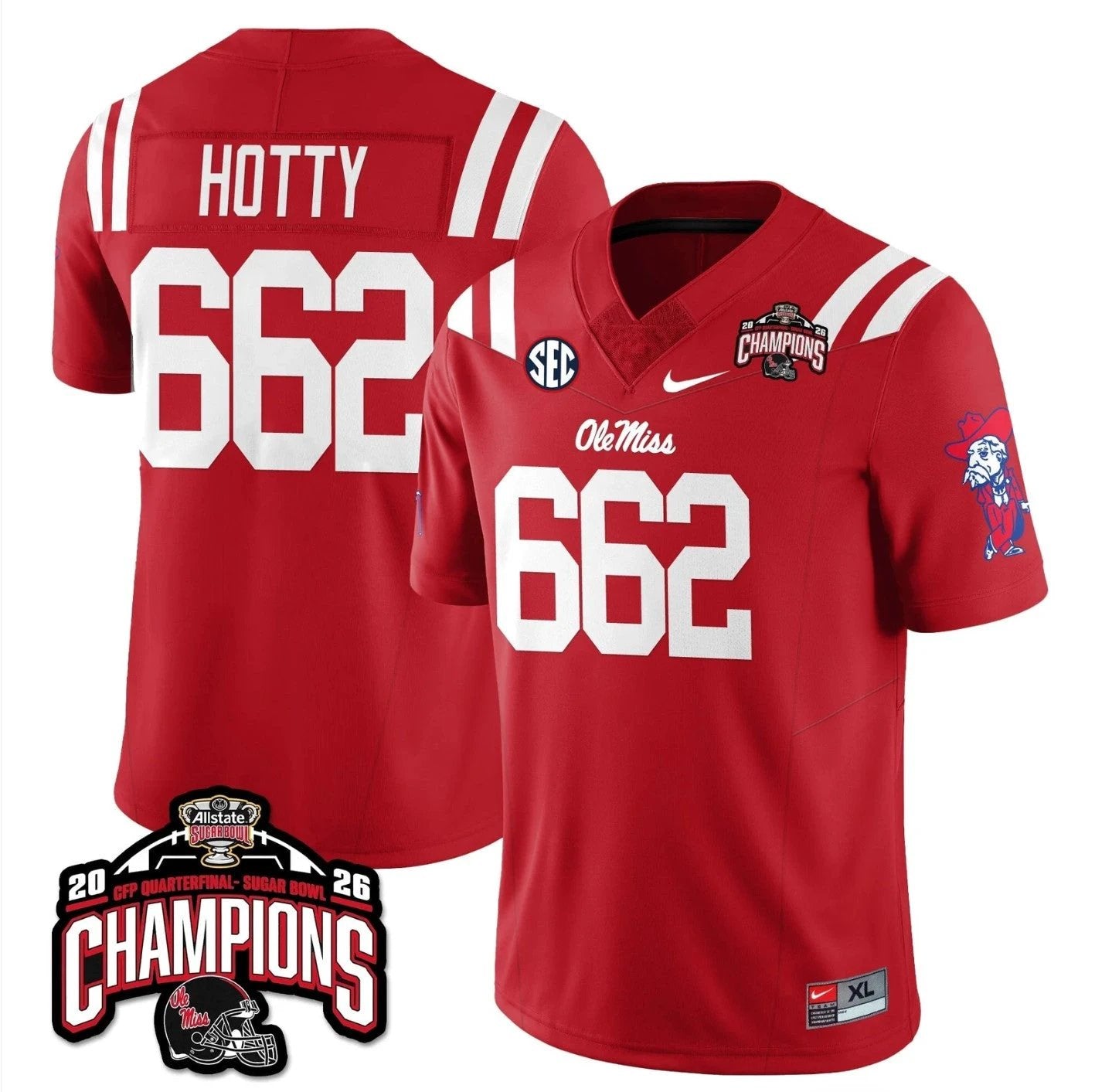 Hotty Jersey #662 Ole Miss Sugar Bowl Champions Patch Vapor Stitched by My Store NCAA Football Jerseys