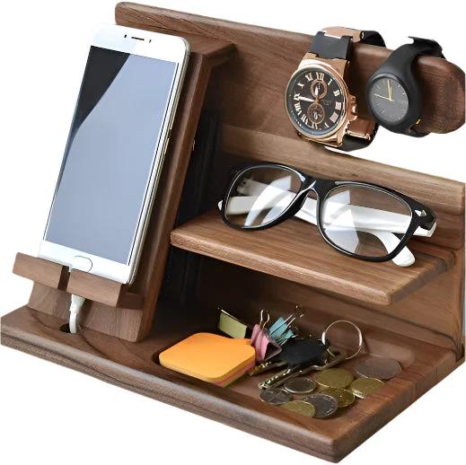 Charging station and desk organizer made of wood for phones and accessories Bowlift by Bowlift