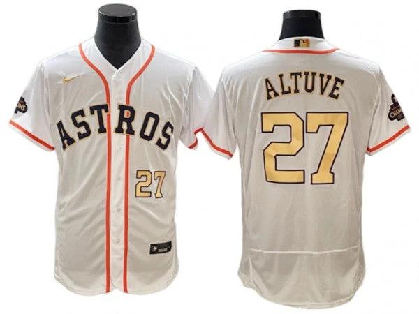 Houston Astros #27 José Altuve White 2023 Gold Collection Flex Base Jersey by My Store
