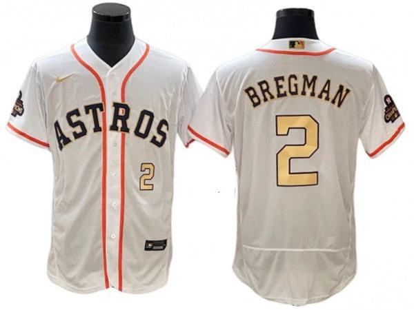 Houston Astros #2 Alex Bregman White 2023 Gold Collection Flex Base Jersey by My Store