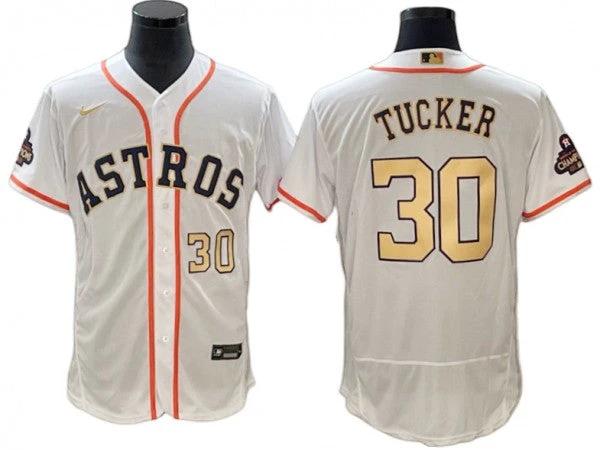 Houston Astros #30 Kyle Tucker White Gold 2023 Gold Collection Flex Base Jersey by My Store