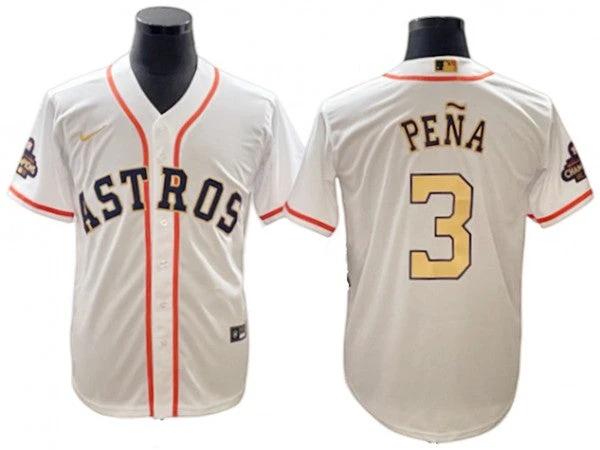 Houston Astros #3 Jeremy Pena White Gold 2023 Gold Collection Cool Base Jersey by My Store
