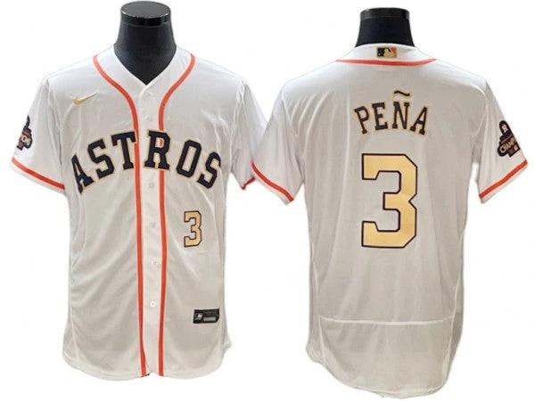 Houston Astros #3 Jeremy Pena White Gold 2023 Gold Collection Flex Base Jersey by My Store