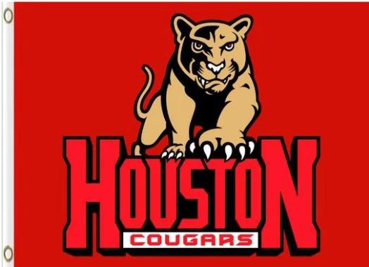 Houston Cougars Helmet Red USA Flag 3X5ft Banner Polyester with 2 Brass Grommets by flagsjustdoit