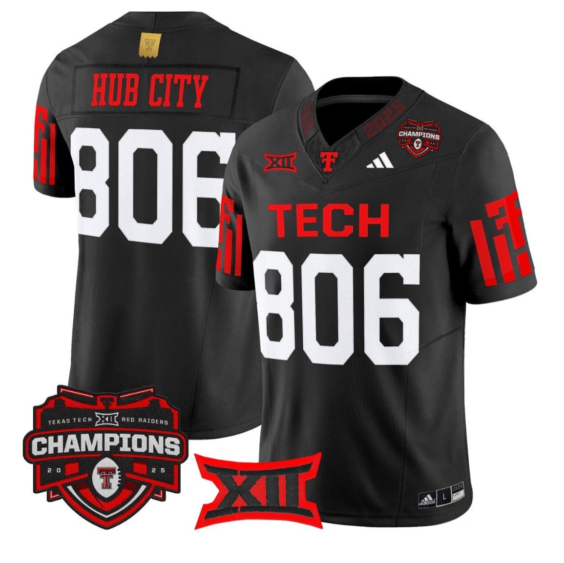 Hub City Jersey #806 Texas Tech 2025 Big 12 Champions Stitched Black by NCAA Football Jersey