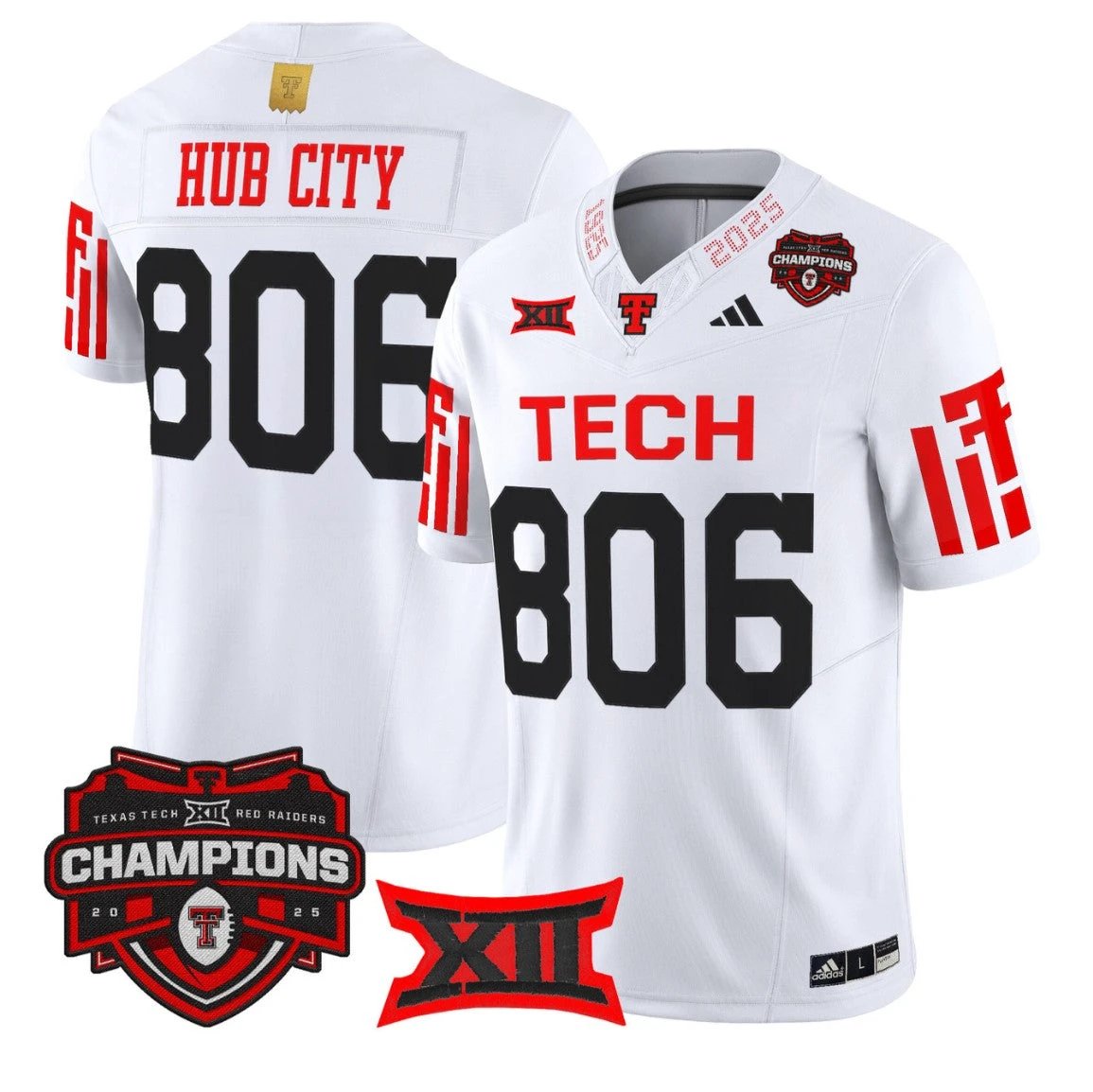 Hub City Jersey #806 Texas Tech 2025 Big 12 Champions Stitched White by NCAA Football Jersey