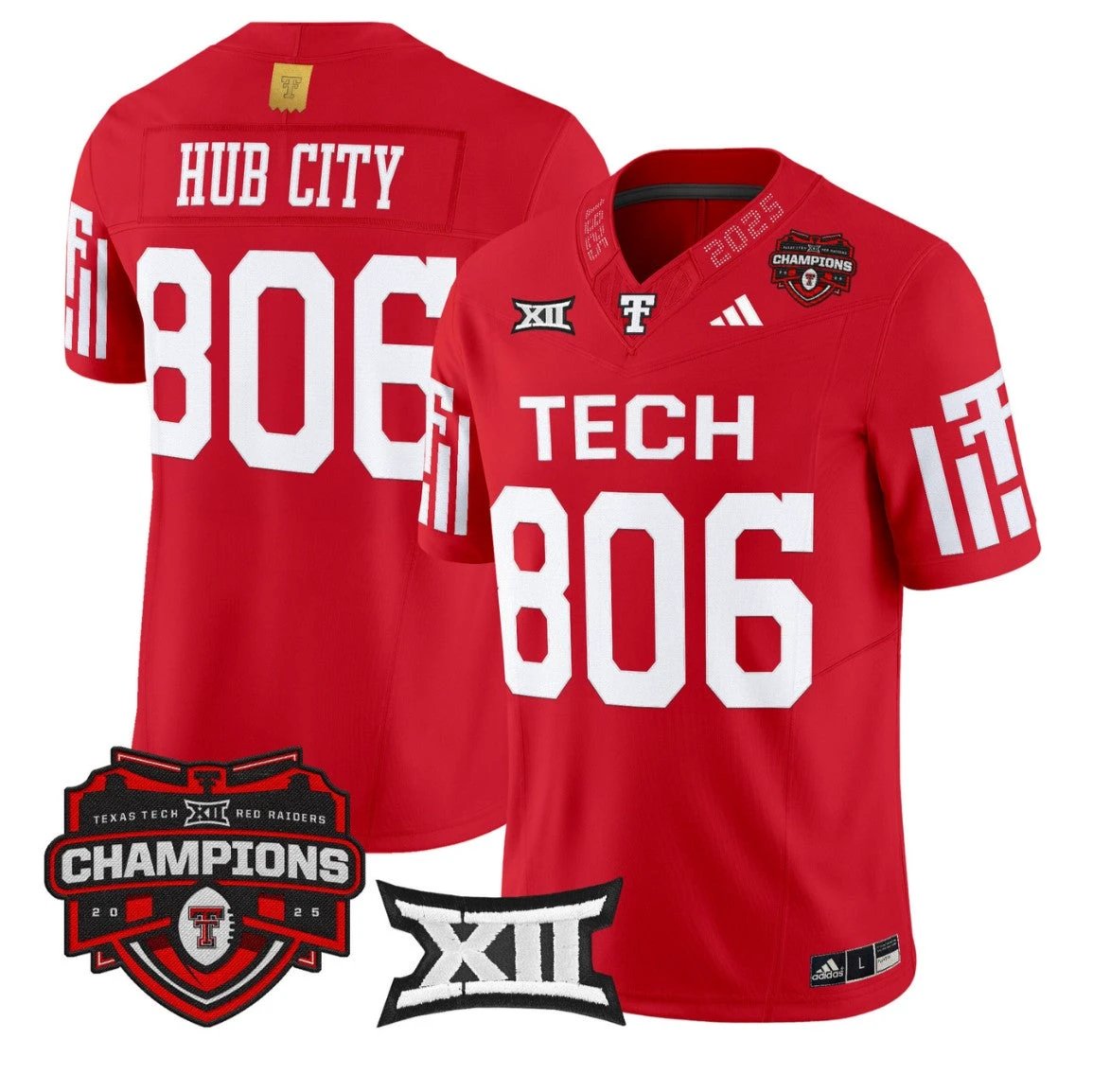 Hub City Jersey #806 Texas Tech 2025 Big 12 Champions Stitched by My Store NCAA Football Jerseys