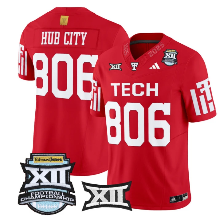 Hub City Jersey #806 Texas Tech Red Raiders 2025 Big 12 Championship by My Store NCAA Football Jerseys