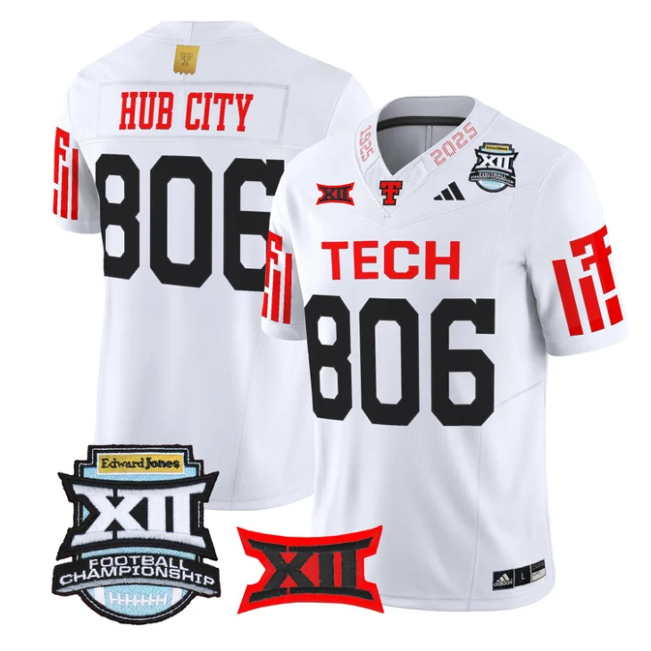 Hub City Jersey #806 Texas Tech Red Raiders 2025 Big 12 Championship by My Store NCAA Football Jerseys