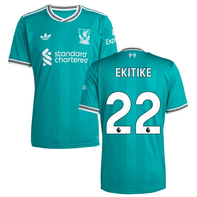 Hugo Ekitike 22 Liverpool 2025-26 Third Match Jersey – Aqua by Soccer Jersey